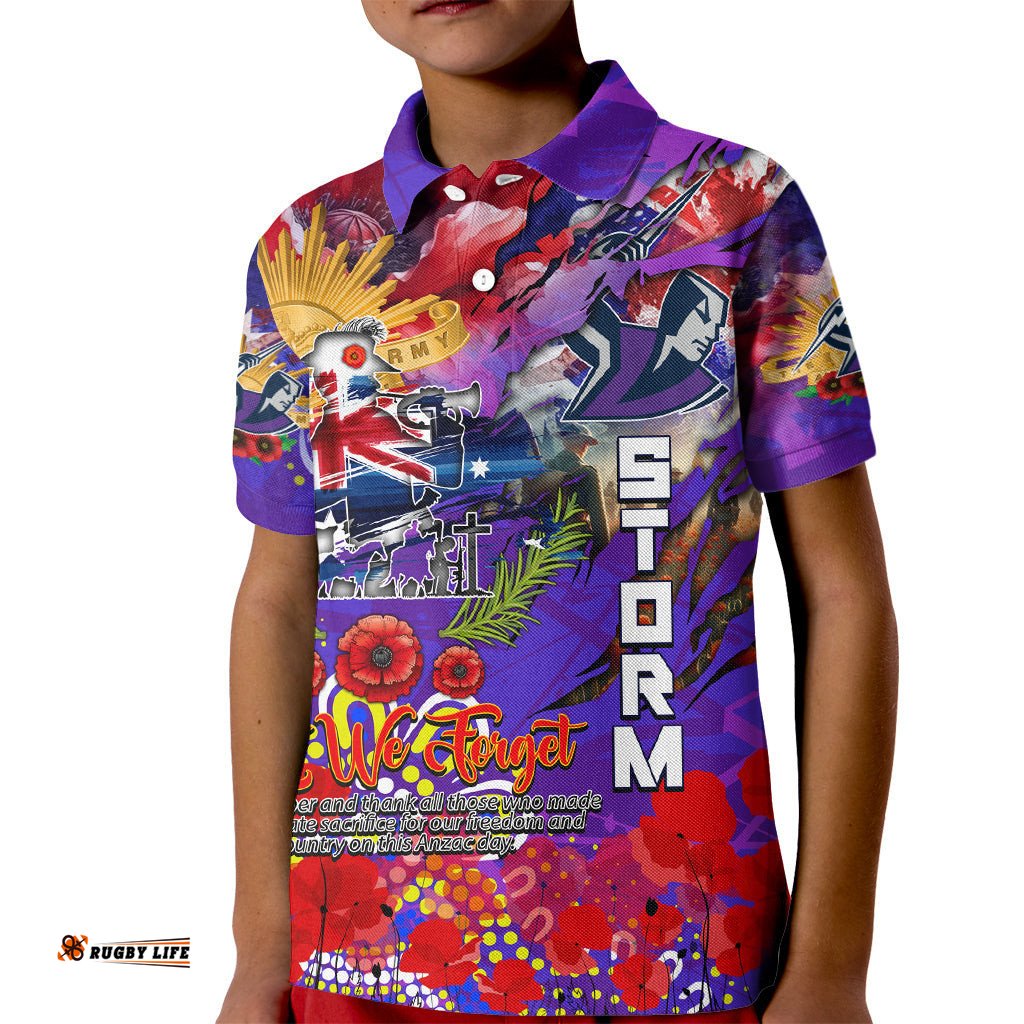 Personalised Australia Rugby Storm ANZAC Kid Polo Shirt Melbourne Scratch Style