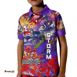 Personalised Australia Rugby Storm ANZAC Kid Polo Shirt Melbourne Scratch Style