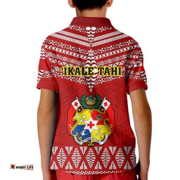 Tonga Rugby Kid Polo Shirt 2023 World Cup Tongan Kupesi Ngatu Pattern