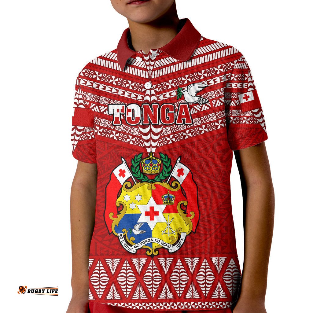 Tonga Rugby Kid Polo Shirt 2023 World Cup Tongan Kupesi Ngatu Pattern