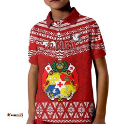 Tonga Rugby Kid Polo Shirt 2023 World Cup Tongan Kupesi Ngatu Pattern