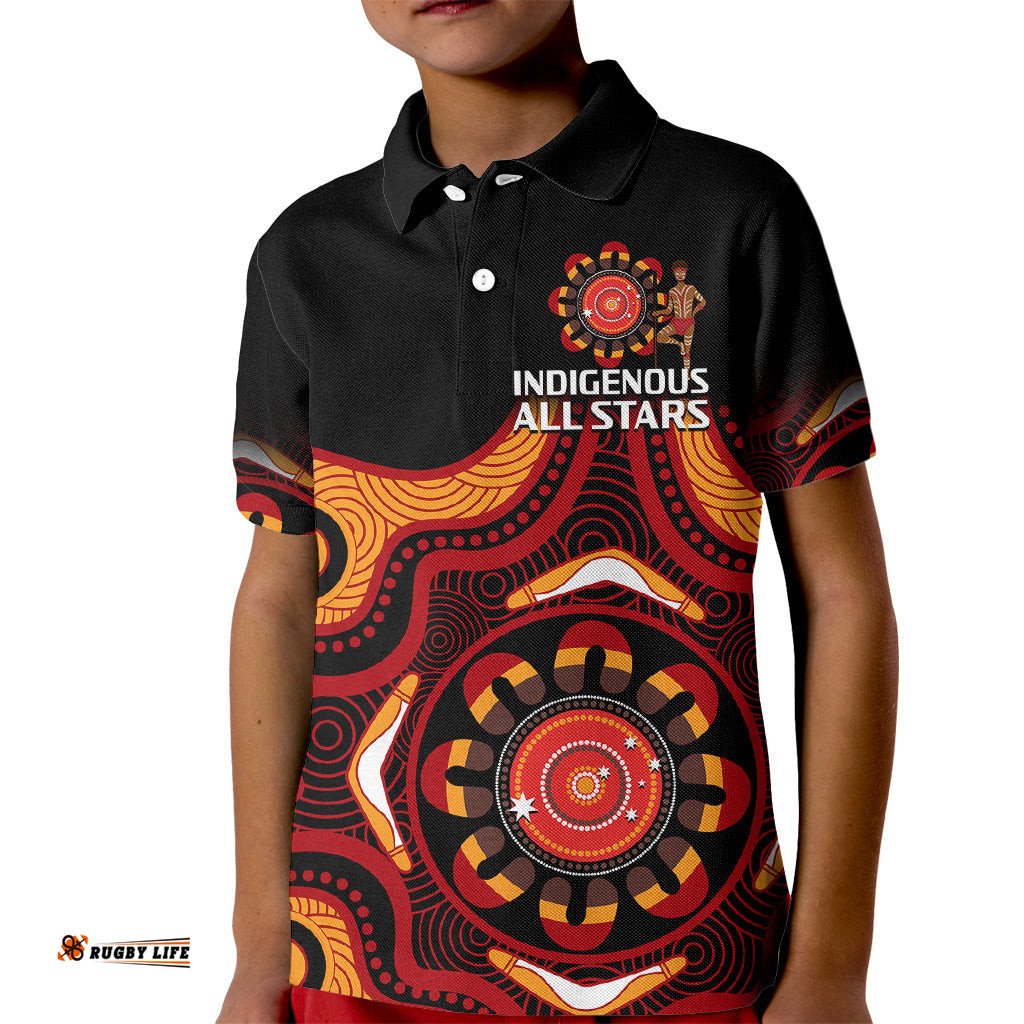 Australia Indigenous Rugby Kid Polo Shirt All Stars Aborigine Dreamtime Black Version
