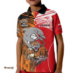 Custom Text And Number NRL Half Dolphins and Half Tigers Kid Polo Shirt Sporty Style