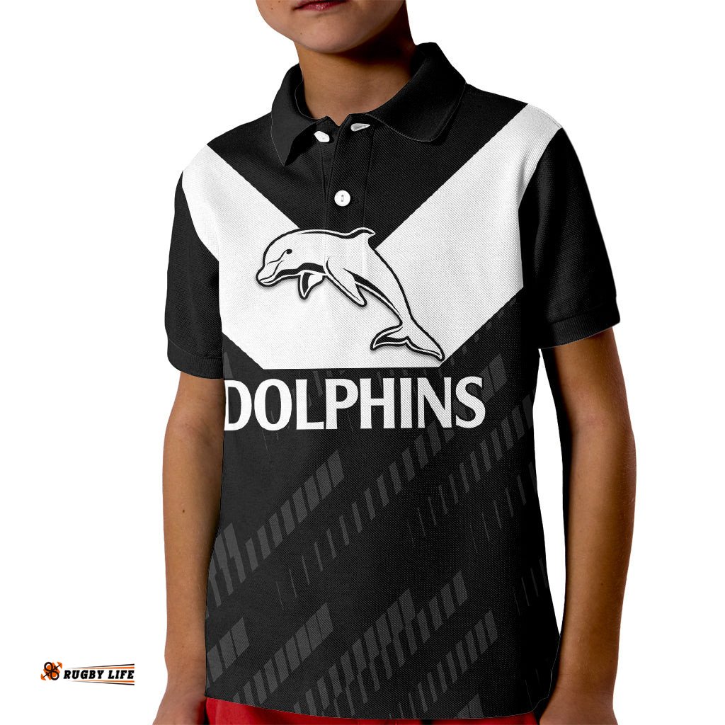 NRL Dolphins Rugby Kid Polo Shirt Simple Black Style-