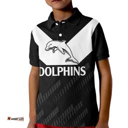 NRL Dolphins Rugby Kid Polo Shirt Simple Black Style-