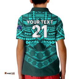 Custom Matildas Soccer Kid Polo Shirt Polynesian and Aboriginal Turquoise Vibe