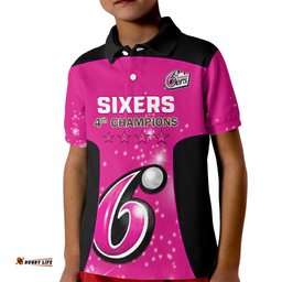 Personalised BBL Sydney Sixers Kid Polo Shirt 4th Champions 2024 New History