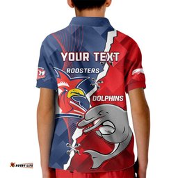 Personalised Dolphins And Roosters Rugby Kid Polo Shirt NRL Sporty Style