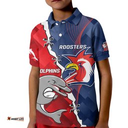 Personalised Dolphins And Roosters Rugby Kid Polo Shirt NRL Sporty Style