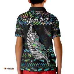 Personalised New Zealand Christmas Kid Polo Shirt Maori Fern Manaia Meri Kirihimete with Papaua Shell