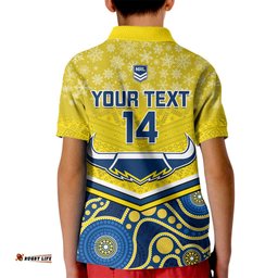 Custom Cowboys Rugby Christmas Kid Polo Shirt Merry XmasMix Aboriginal Art Blue Version
