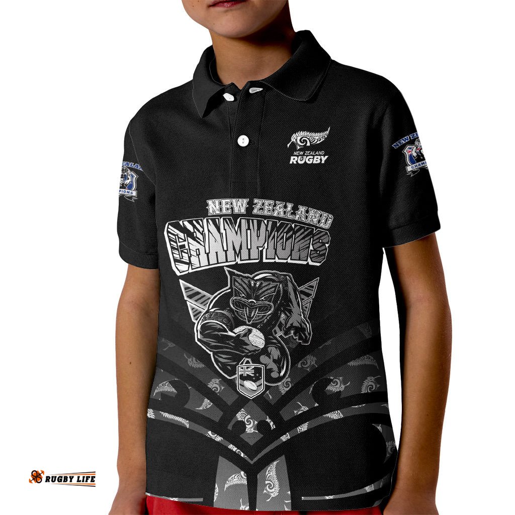 New Zealand Warriors and All Black Kid Polo Shirt Go Champions
