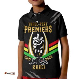 Personalised NRL Panthers Kid Polo Shirt PremiersThree Peat Proud Of Our Boys Black