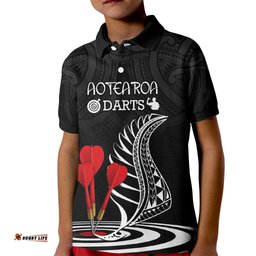 Personalised New Zealand Darts Kid Polo Shirt Aotearoa Maori Fern Bring It On