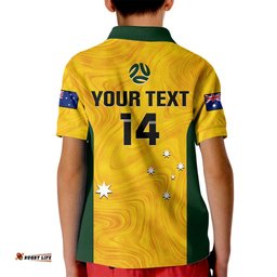 Personalised Australia Soccer Kid Polo Shirt Gold Matildas World CupGo Champions