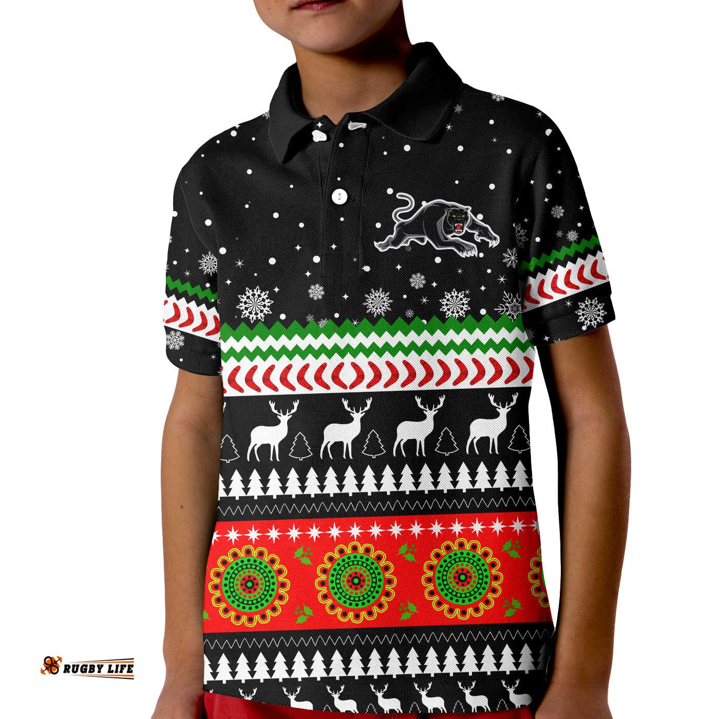 Panthers Polo Shirt KID Penrith Christmas The Riff