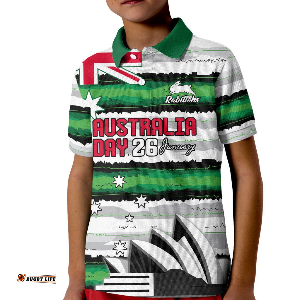 NRL Rabittohs Australia Day Custom Kid Polo Shirt Sydney Opera House Glory Glory