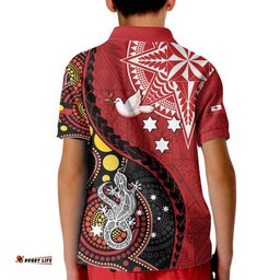 Tonga Ngatu And Australia Aboriginal Kid Polo Shirt Tongan Dove And Kangaroo Together