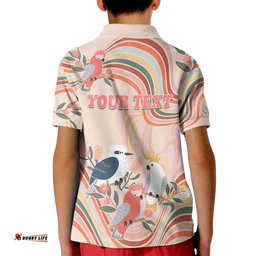 Personalised Australia Hippie Christmas Kid Polo Shirt Cockatoo Kookaburra with Wattle Pink Peach Style