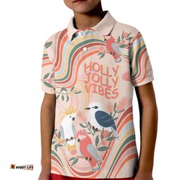 Personalised Australia Hippie Christmas Kid Polo Shirt Cockatoo Kookaburra with Wattle Pink Peach Style