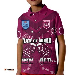 Personalised QLD Maroons and NSW Blues Rugby Kid Polo Shirt State of OriginIndigenous Maroon