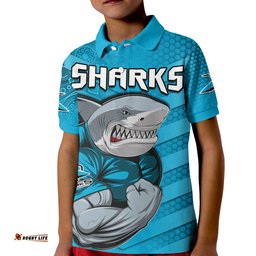 Custom Text And Number Sharks Rugby Polo Shirt KID Go Sharkies Aboriginal Sporty Version