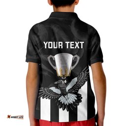 Personalised AFL Collingwood Kid Polo Shirt Magpies PremiersWith Trophy Proud