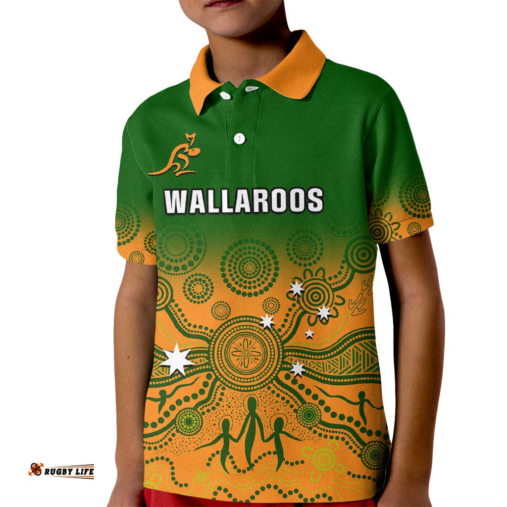 Personalised Australia Rugby Kid Polo Shirt Go Wallaroos Pacific Indigenous Version-