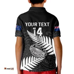 Personalised Aotearoa Rugby Kid Polo Shirt Go Black Fern Pacific NZ Maori-