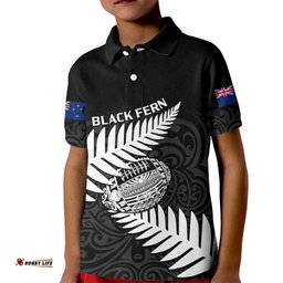 Personalised Aotearoa Rugby Kid Polo Shirt Go Black Fern Pacific NZ Maori-