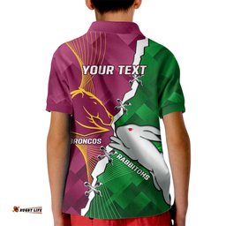 Personalised Broncos And Rabbitohs Kid Polo Shirt 2024 Together Dynamic Style