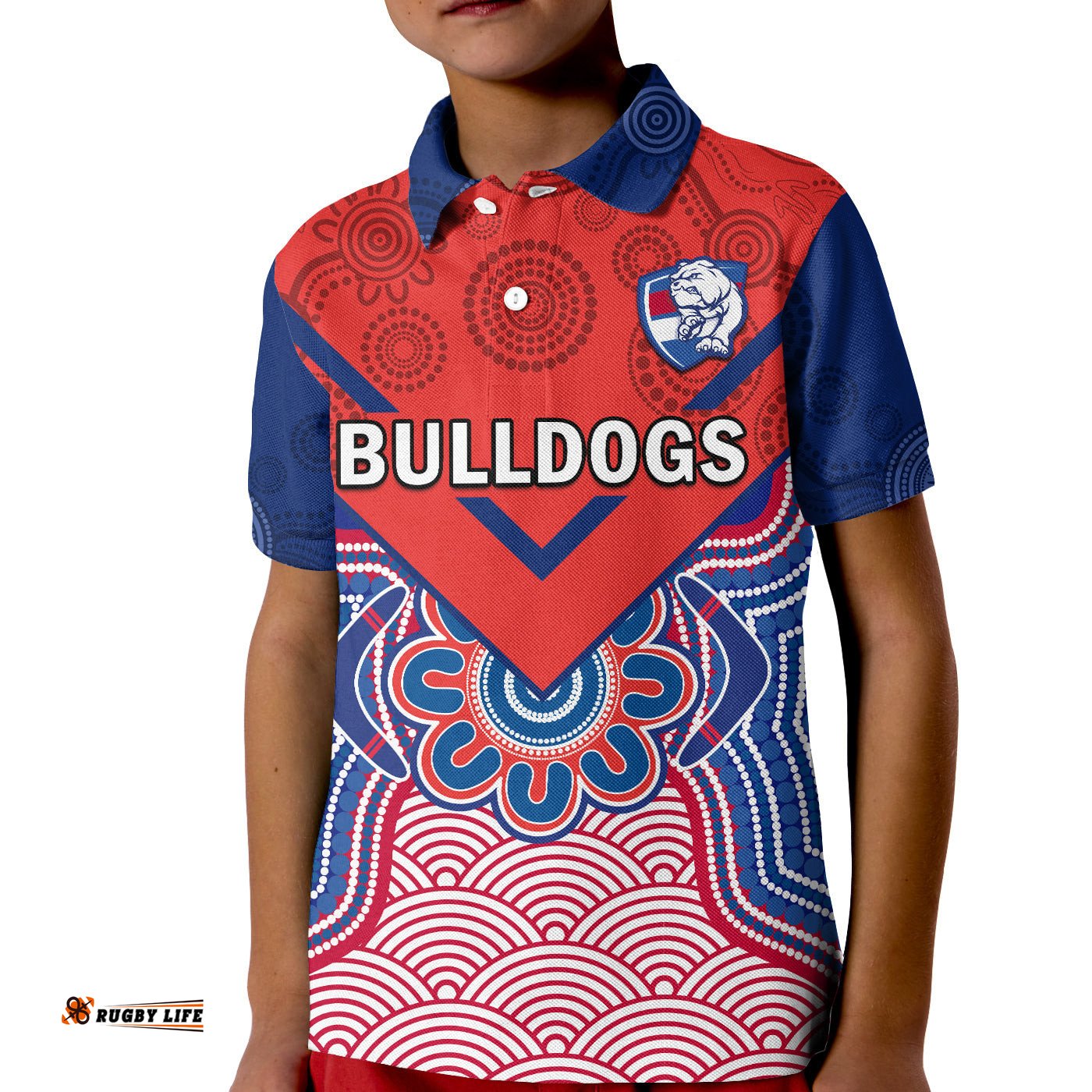 Bulldogs Football Polo Shirt KID Western Doggies Aboriginal Art