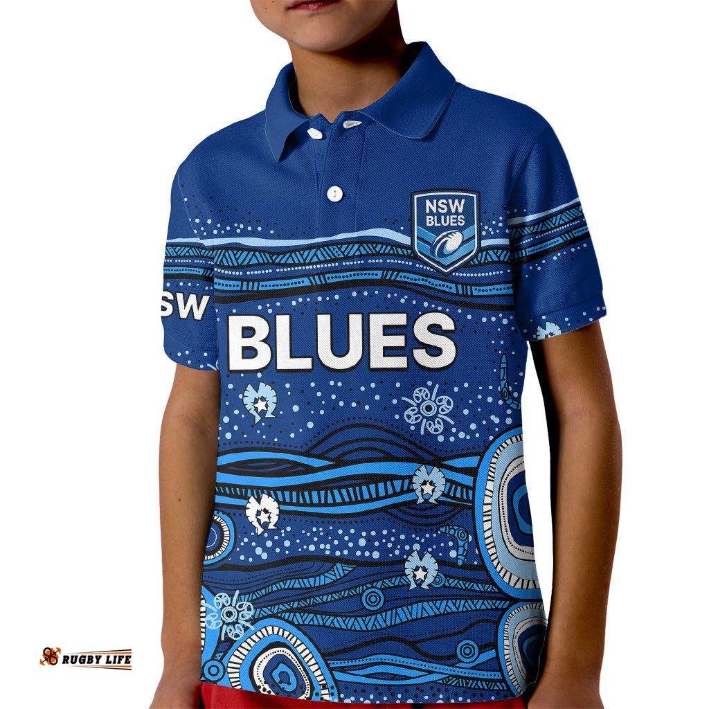 NSW Blues Rugby Kid Polo Shirt Aboriginal Indigenous