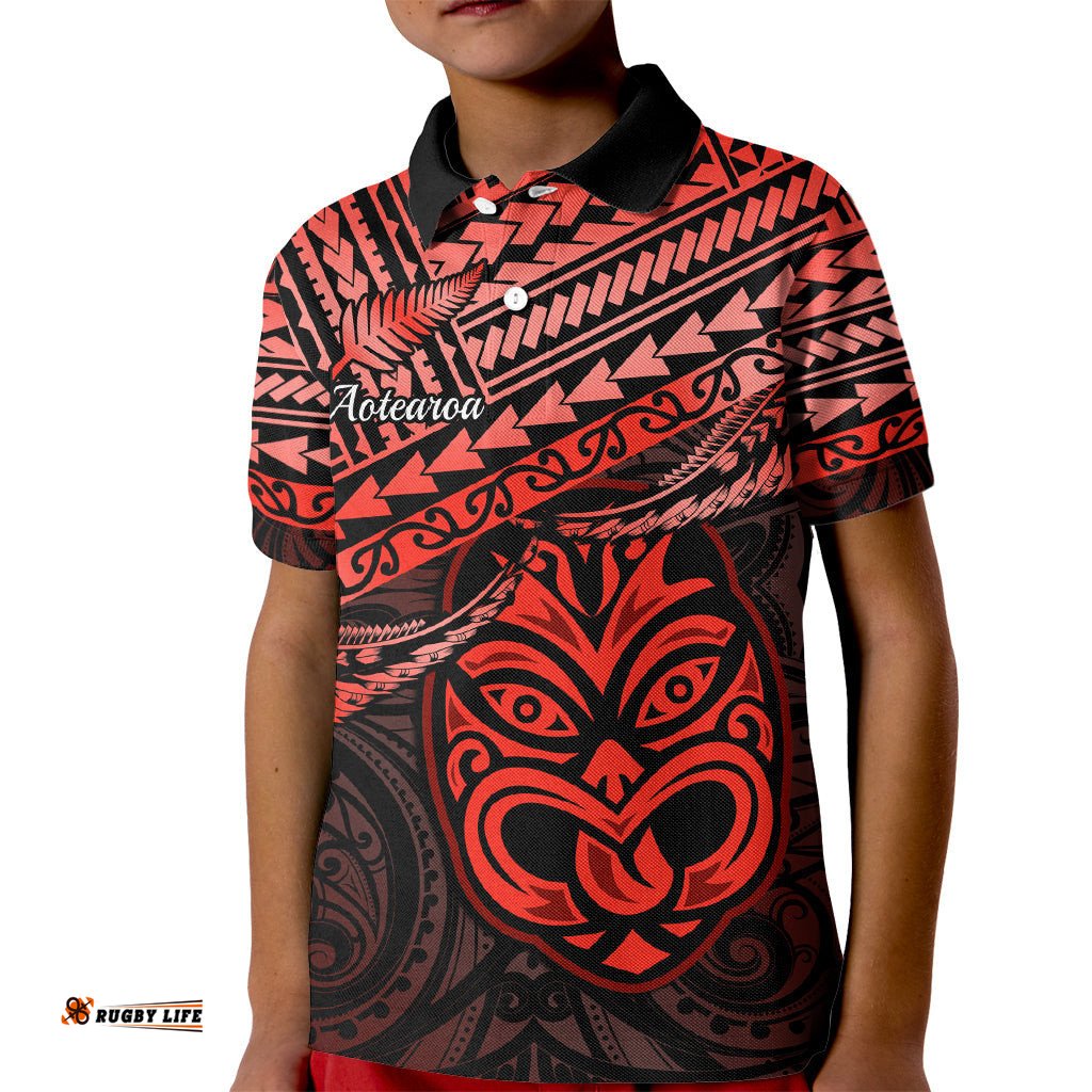 Matariki New Zealand Kid Polo Shirt Maori New Year Tiki Red Version