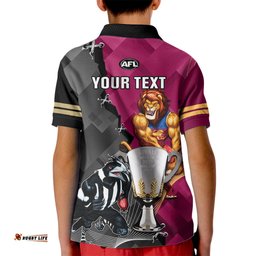 Personalised Collingwood And Lions Football Kid Polo ShirtGrand Final Magpies Brisbane Together