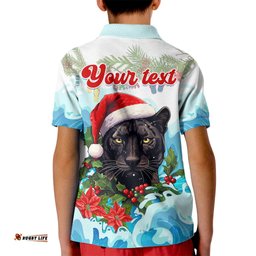 Personalised Australia Panthers Christmas Kid Polo Shirt Merry and Bright Breaking Wave