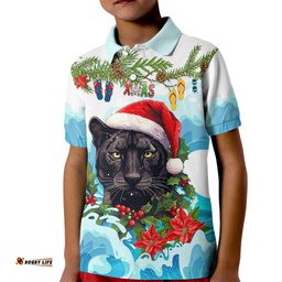 Personalised Australia Panthers Christmas Kid Polo Shirt Merry and Bright Breaking Wave