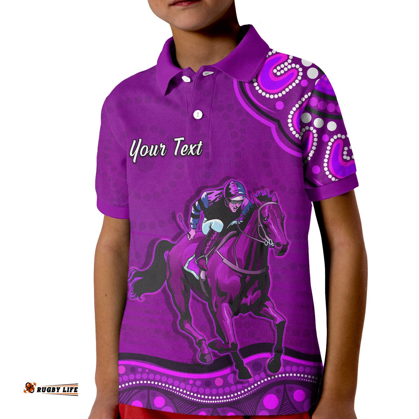 Custom Personalised Launceston CupPolo Shirt KID Australia Aboriginal Purple Horse Lovers