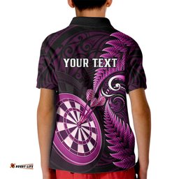 Personalised New Zealand Darts Kid Polo Shirt Happiness Is A Tight Threesome Maori Pink