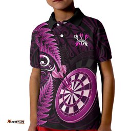 Personalised New Zealand Darts Kid Polo Shirt Happiness Is A Tight Threesome Maori Pink