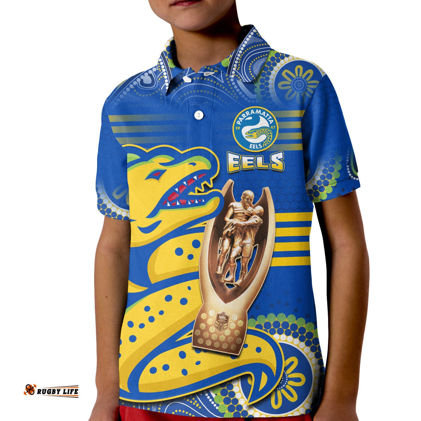 Parramatta Rugby Polo Shirt KID Eels PremiersIndigenous Artsy