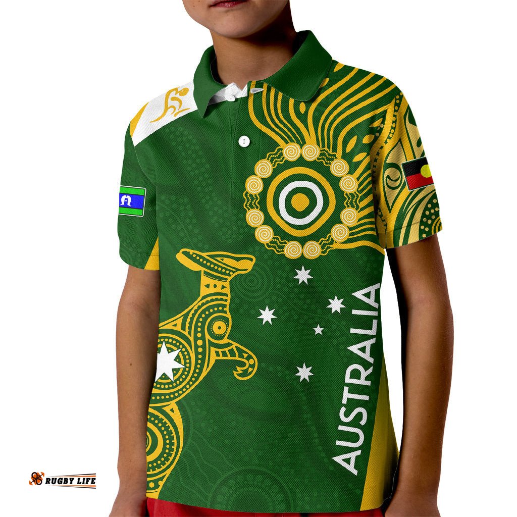 Personalised Australia Indigenous Kid Polo Shirt Wallabies Champions Rugby World Cup-