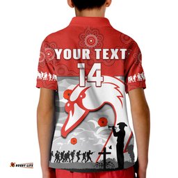 Custom Text And Number Swans Football ANZAC Polo Shirt KID Sydney Indigenous Camouflage Art