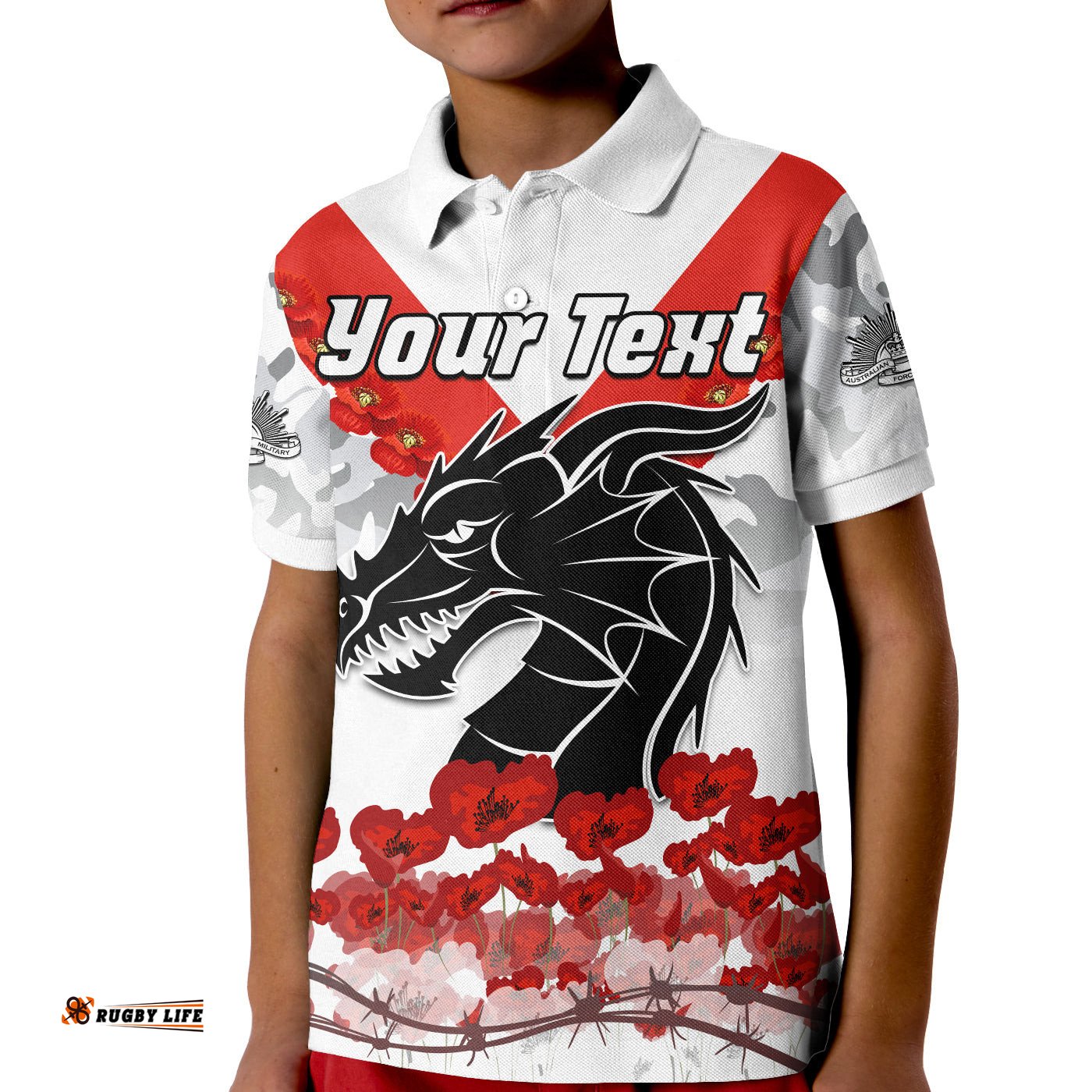 Custom Personalised Dragons AnzacPolo Shirt KID We Will Remember Them