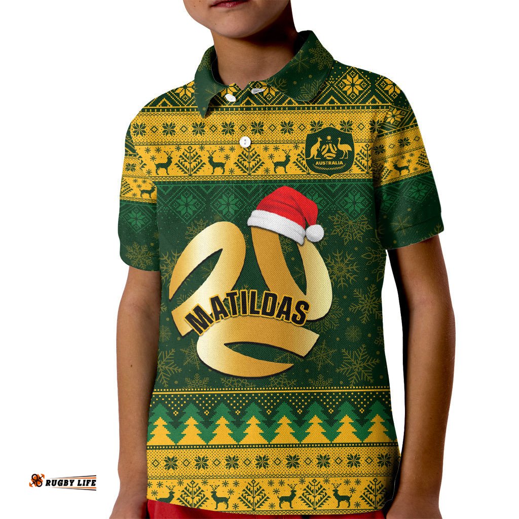 Personalised Australia Matildas Christmas Kid Polo Shirt Merry XmasNational Color