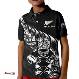 Custom Text And Number New Zealand All Black Rugby Kid Polo Shirt