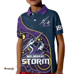 Custom Text And Number Storm Rugby Kid Polo Shirt Est 1997 Indigenous Art