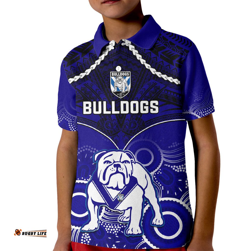 Bulldogs Rugby Kid Polo Shirt Go Doggies Aboriginal Mix Polynesian Pattern