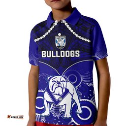 Bulldogs Rugby Kid Polo Shirt Go Doggies Aboriginal Mix Polynesian Pattern