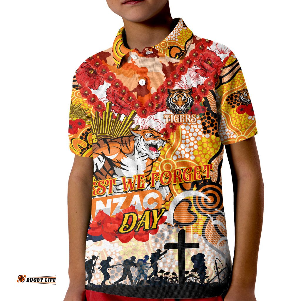 Personalised Tigers ANZAC Day Kid Polo Shirt Aboriginal Rising Sun